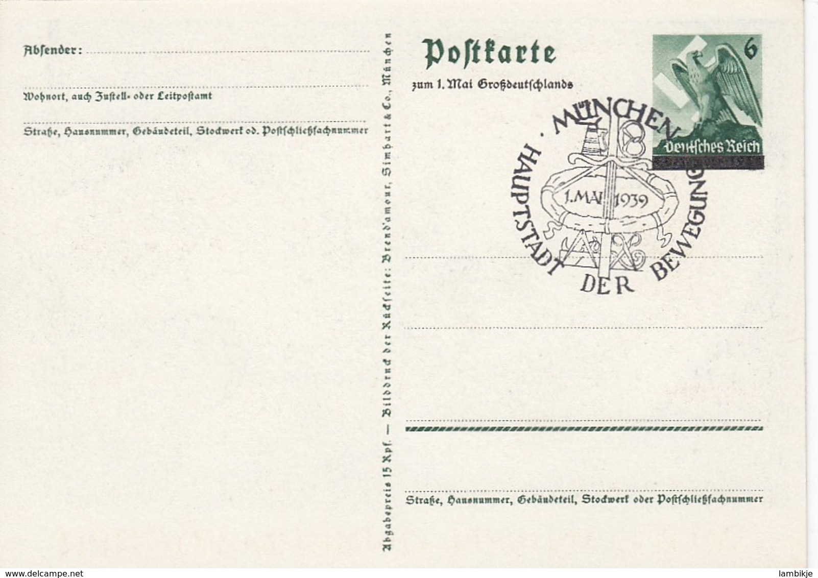 Deutsches Reich Postkarte P279 1 Mai 1939 - Briefe U. Dokumente