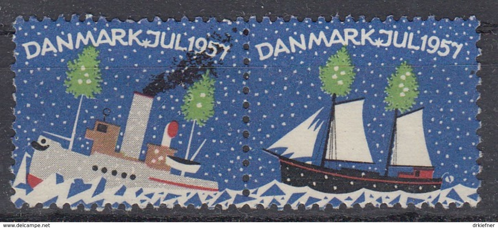 Dänemark, Julen 1957, Weihnachten, Reklamemarke, Julemaerket, Schiff - Erinnophilie