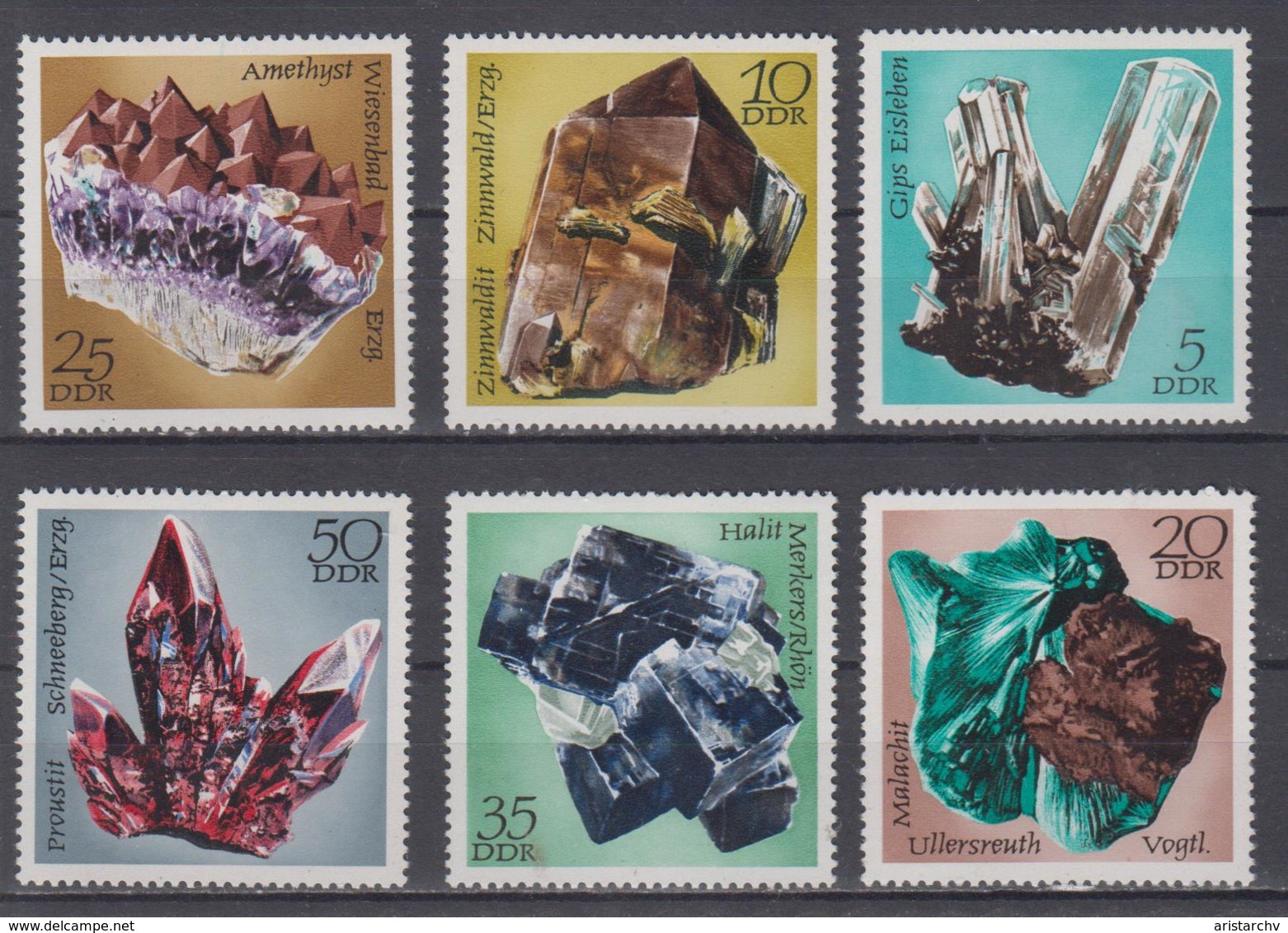 GERMAN DEMOCRATIC REPUBLIC 1972 MINERAL QUARZ MALACHIT AMETHYST HALIT PROUSTIT GIPS - Minéraux