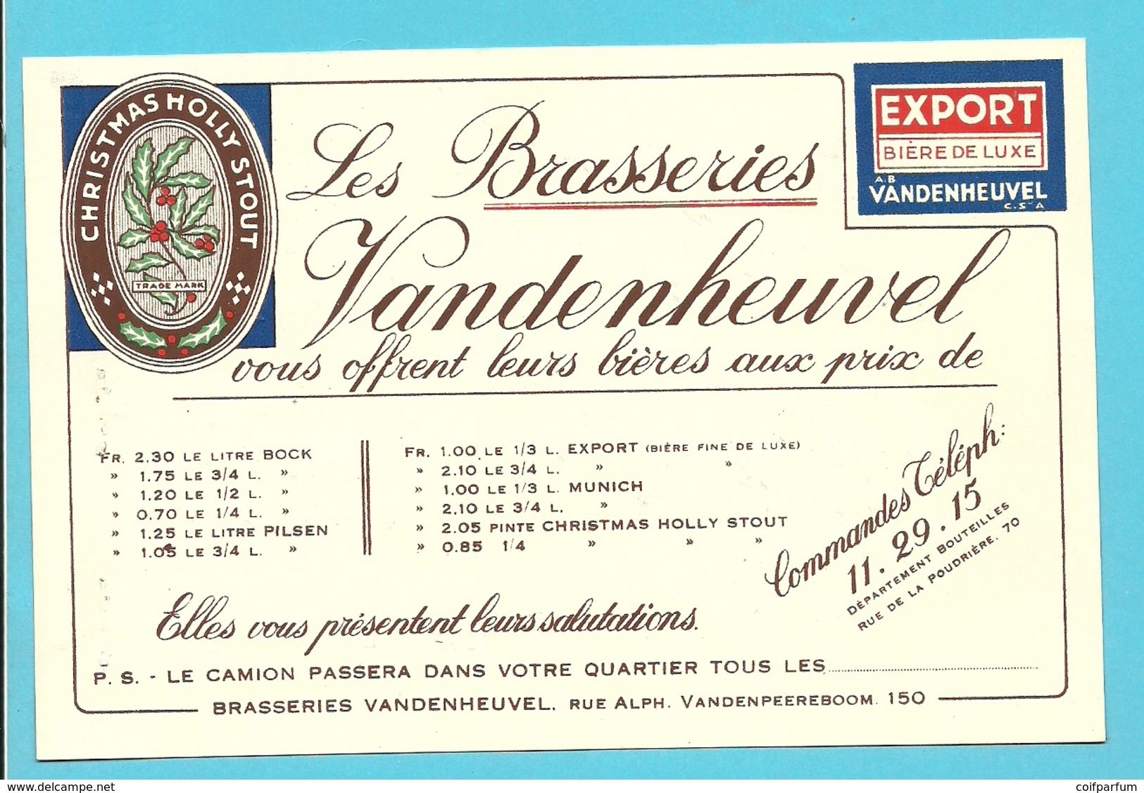 BRASSERIE VANDENHEUVEL / CHRISTMAS HOLLY STOUT / EXPORT / BRUXELLES  (B6843) - Alimentaire