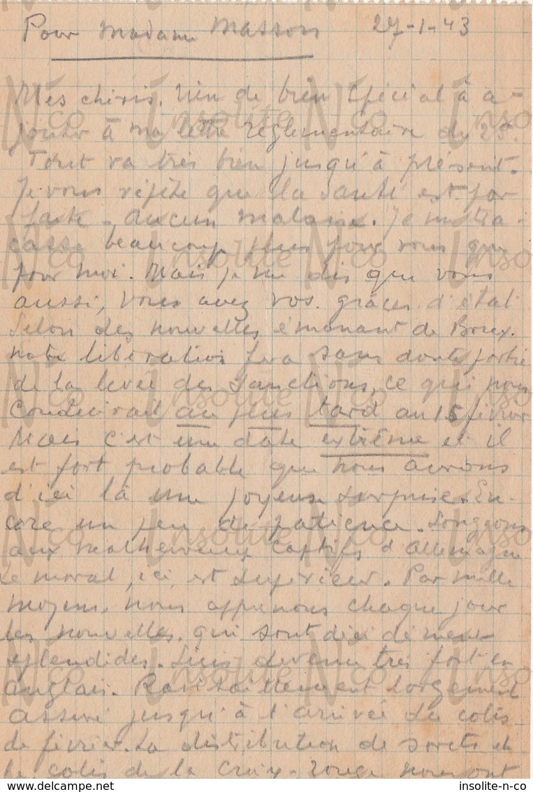 Lettre Manuscrite 4 Pages Datée 27 Janvier 1943 D'Arthur Masson (lors De Son Séjour à La Citadelle De Huy) à Sa Femme - Manuscrits