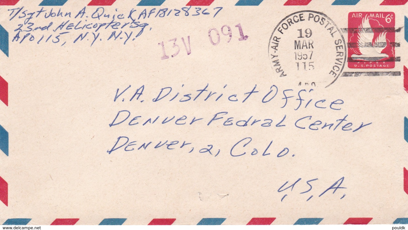 US Modern Fieldpost: Phalsbourg, France - 23 Helicopter Sq From APO 115 P/m US Postal Service 1957 (DD17-36) - Militaria