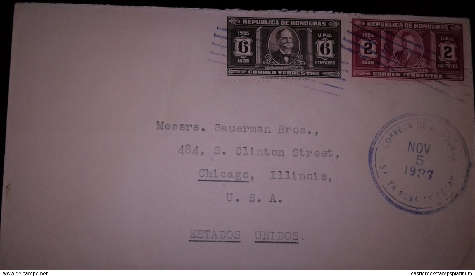 O) 1937 HONDURAS, TOMAS ESTRADA DE PALMA  SC 331 6c, PRESID. CARIAS SC 329 2c, TO USA - Honduras