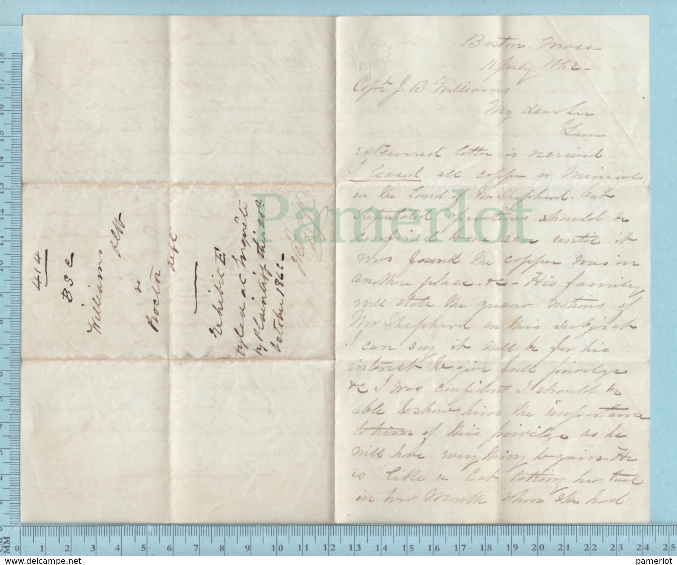 USA Boston Mass. 1863 - Exibit Legal To The Capt. J.B. Williams From The Proctor, Original Paper - Documents Historiques