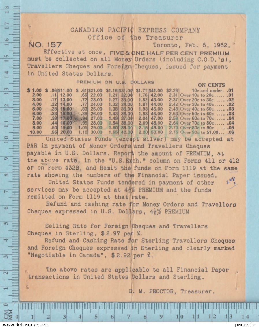 EMA 2¢, 1962 - Canadian Pacific Express Co. Fee For Payment In United State - - Covers & Documents