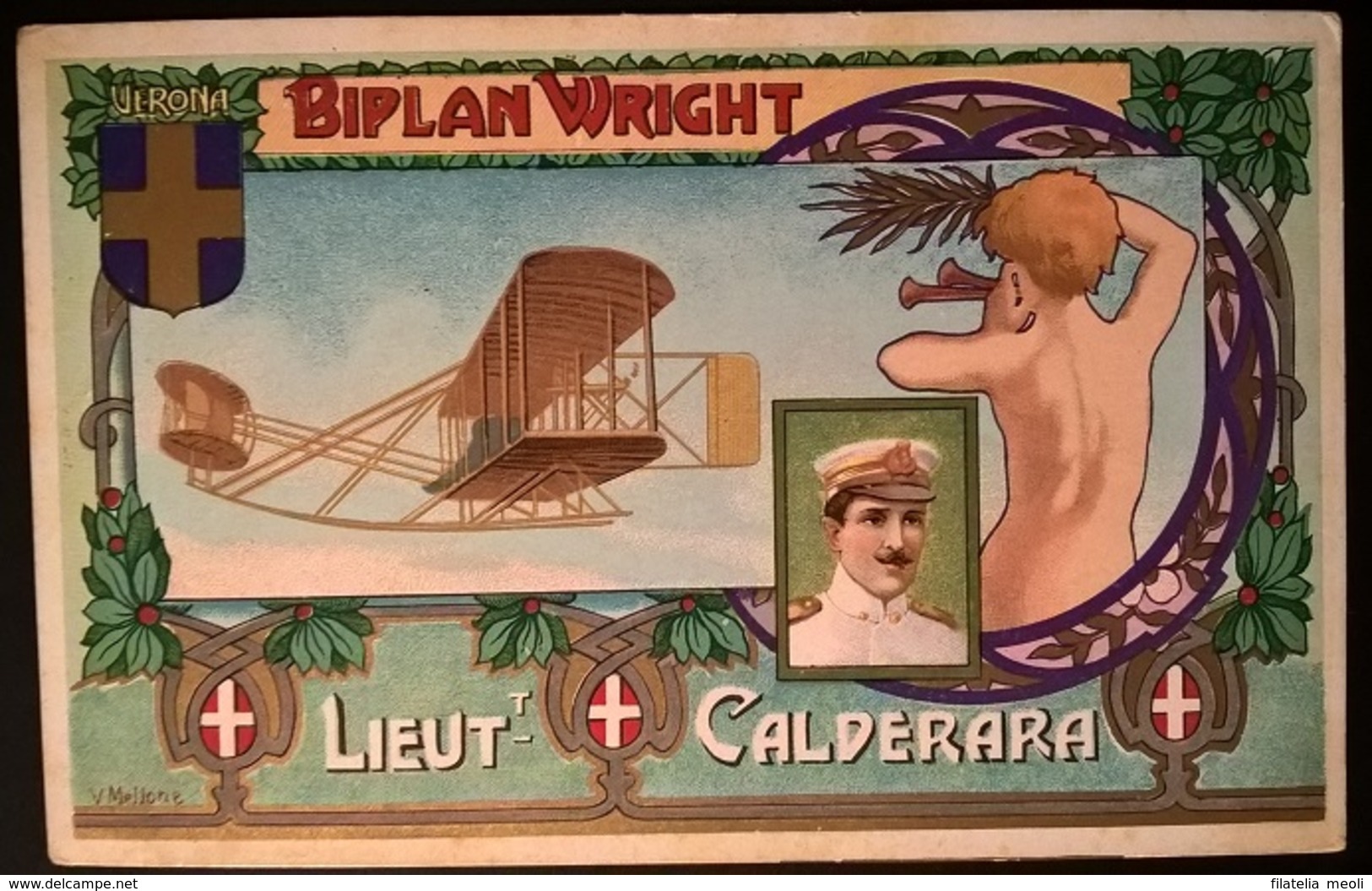 BIPLANO WRIGHT PILOTA LIEUT CALDERARA - Aviatori