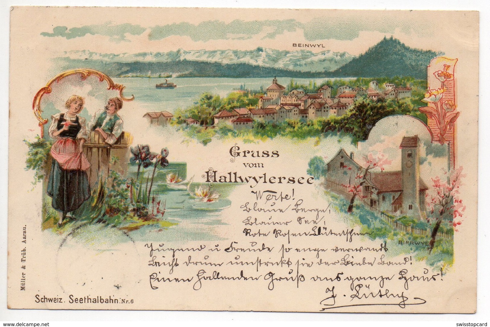 LITHO BEINWIL Gruss Vom HALLWILERSEE Seetal-Bahn Gel. 1899 V. Hochdorf N. Root - Beinwil Am See