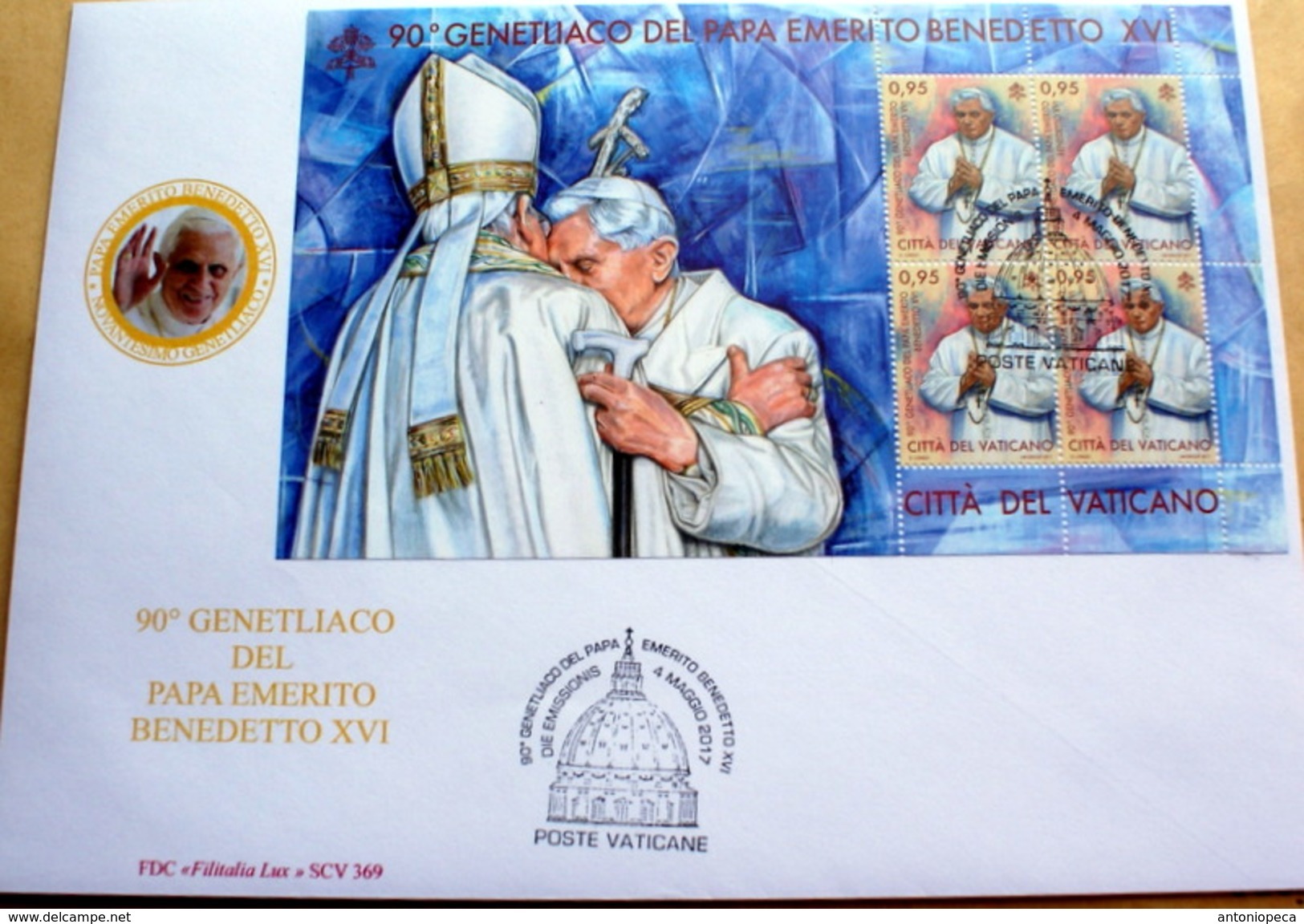 VATICAN0 2017, 90° GENETLIACO PAPA EMERITO BENEDETTO XVI° FULL SHEET FDC - FDC