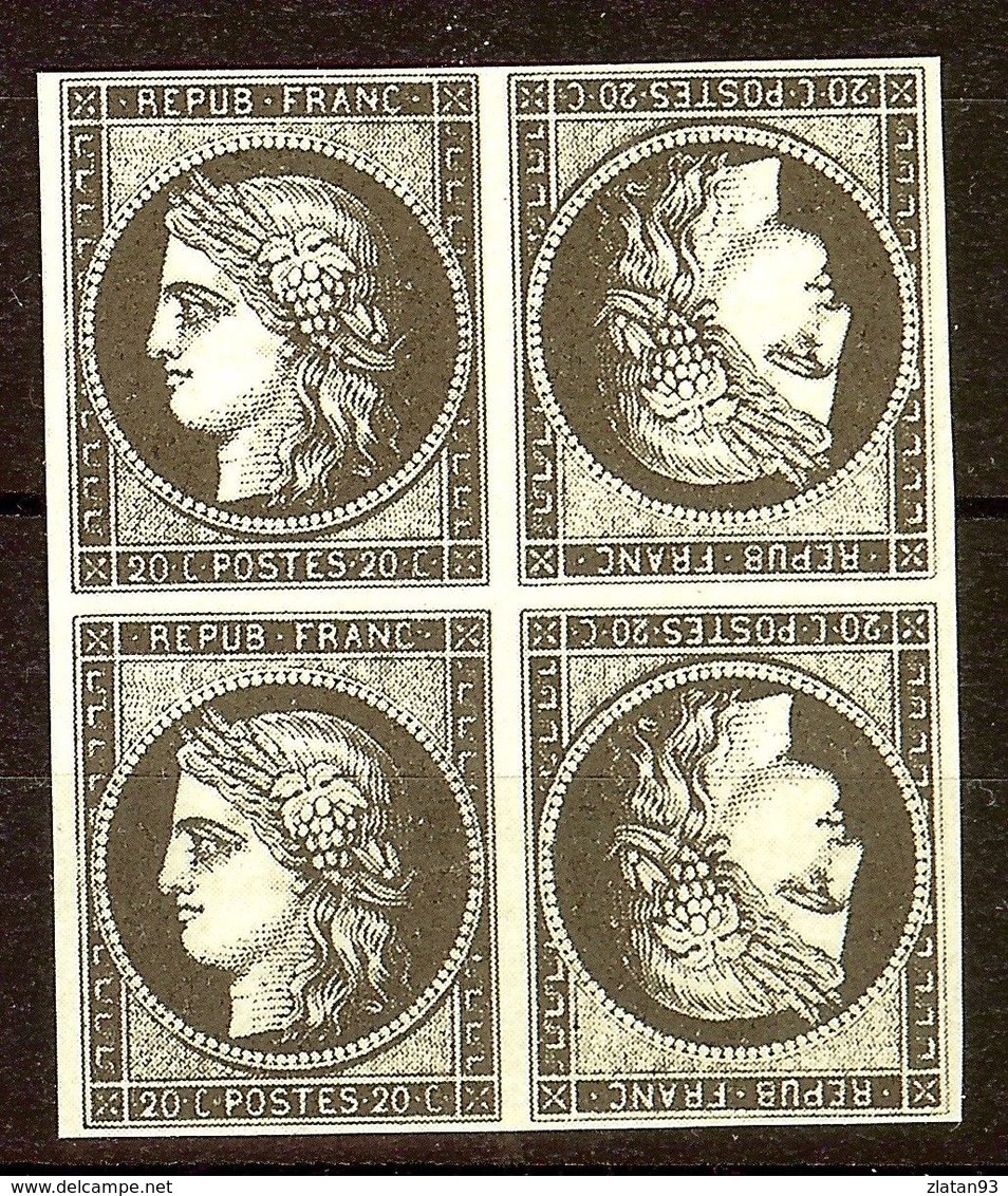 RARE ESSAI PRIVE BLOC CERES N°3a 20c Noir /Blanc NEUF(*) IMPRESSION RECTO VERSO - 1849-1850 Cérès