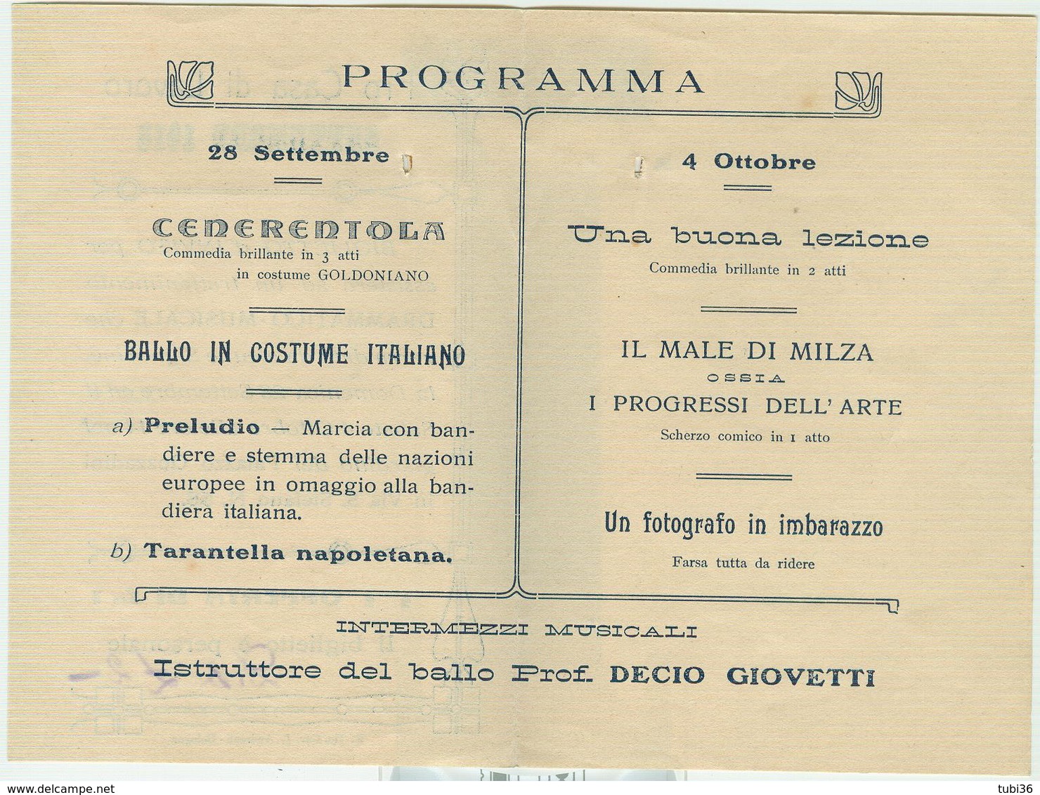 PRO CASA DI LAVORO - BOLOGNA - BIGLIETTO D'INVITO,1913,PALAZZO GOZZADINI-PROGRAMMA SPETTACOLO DRAMMATICO-MUSICALE, - Historische Documenten