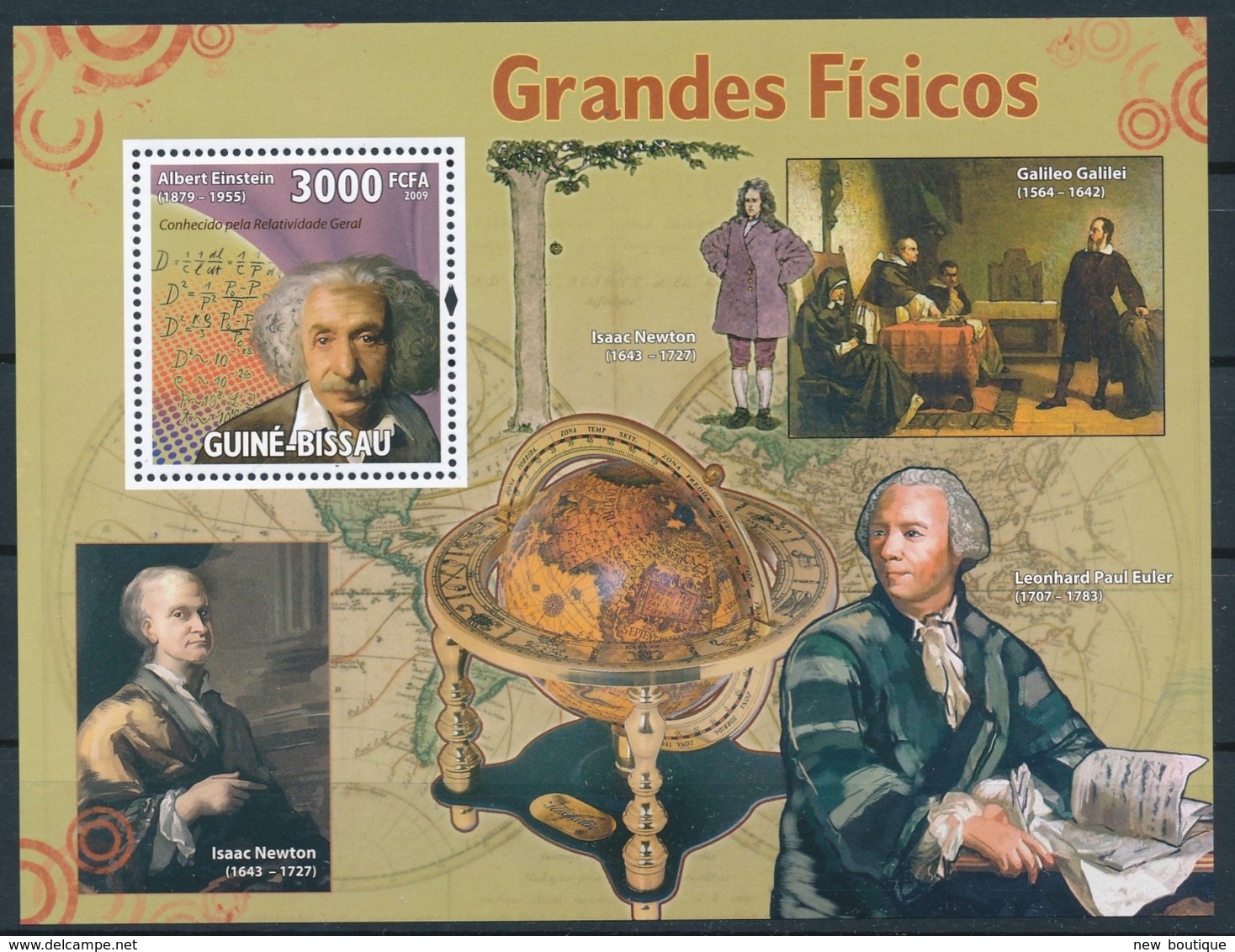 NB - [401174]Guiné-Bissau 2008 - Grand Physiciens, Isaac Newton, Leonhard Paul Euler, Albert Einstein - Physics