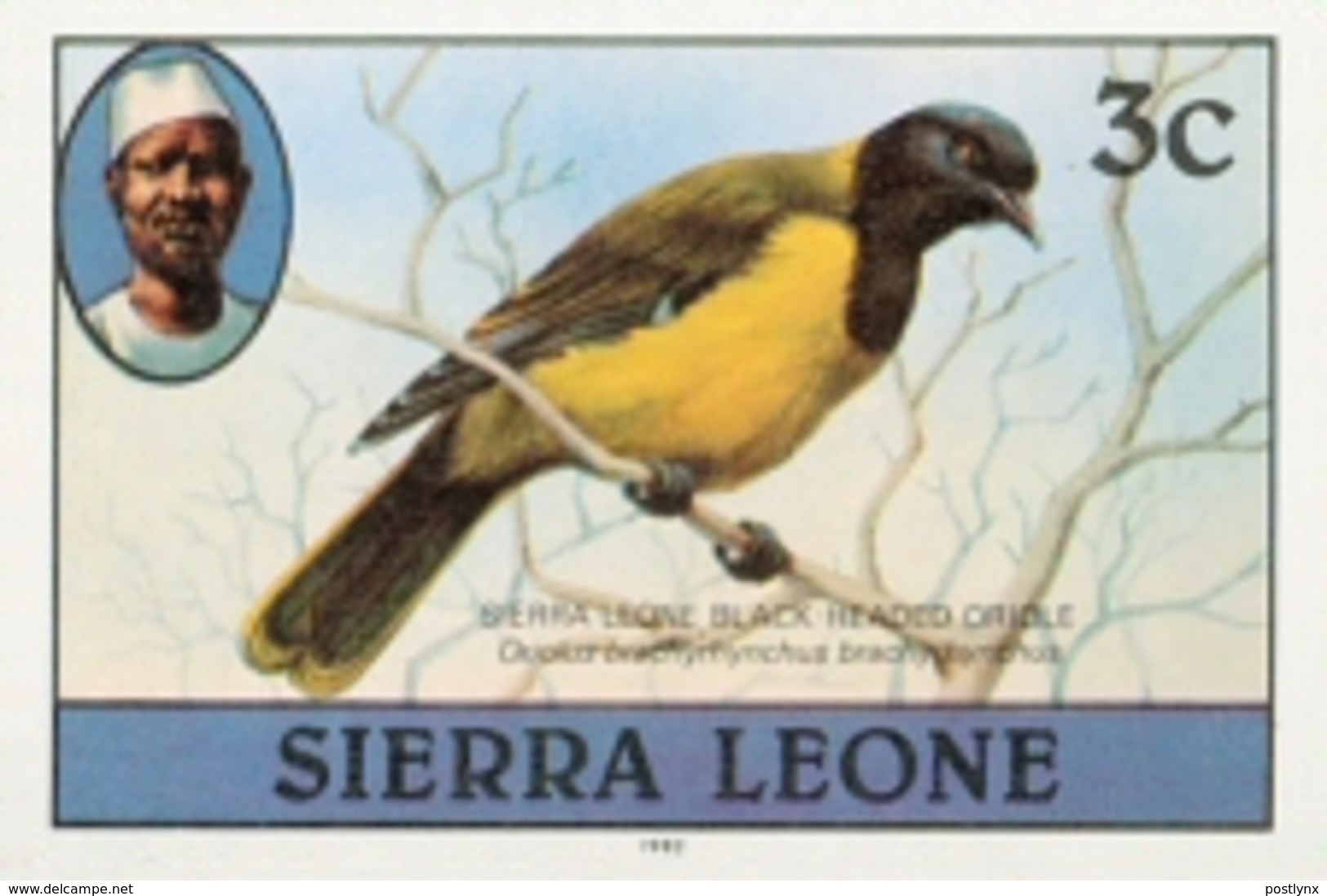 SIERRA LEONE 1980 Birds Oriole 3c Imp.1982 Wmk CA IMPERF. - Sierra Leone (1961-...)