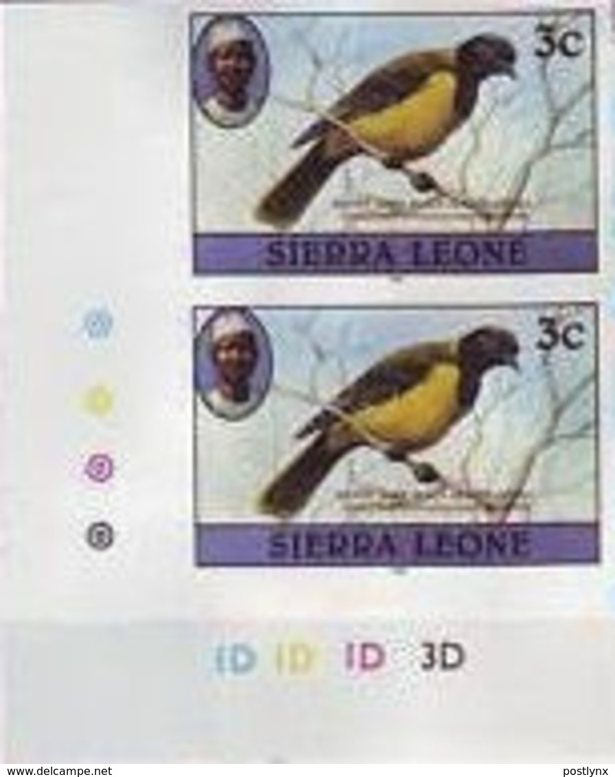 SIERRA LEONE 1980 Birds Oriole 3c Imp.1982 Wmk CA CORNER IMPERF.PAIR - Sierra Leone (1961-...)