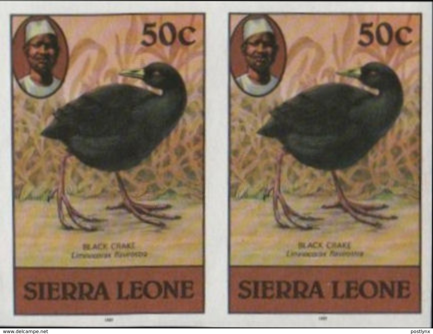 SIERRA LEONE 1980 Birds Black Crake 50c Imp.1982 Wmk CA IMPERF.PAIRS - Sierra Leone (1961-...)