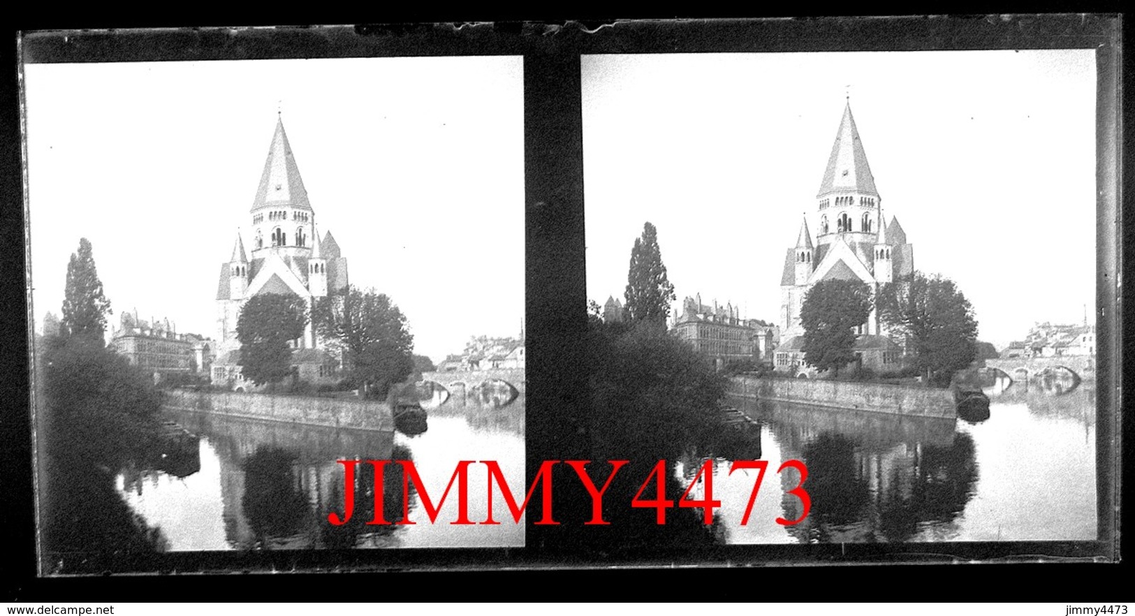 Plaque De Verre Stéréo - Les Quais, Un Pont Et Le Temple - METZ 57 Moselle - Grande Taille 178 X 88 Mlls - Glass Slides