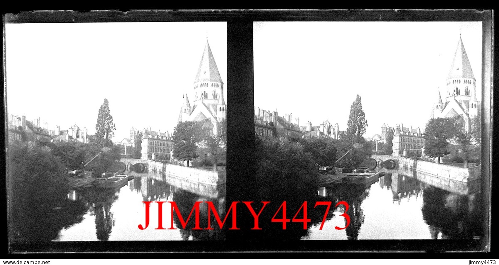 Plaque De Verre Stéréo - Les Quais, Un Pont Et Le Temple - METZ 57 Moselle - Grande Taille 178 X 88 Mlls - Glass Slides