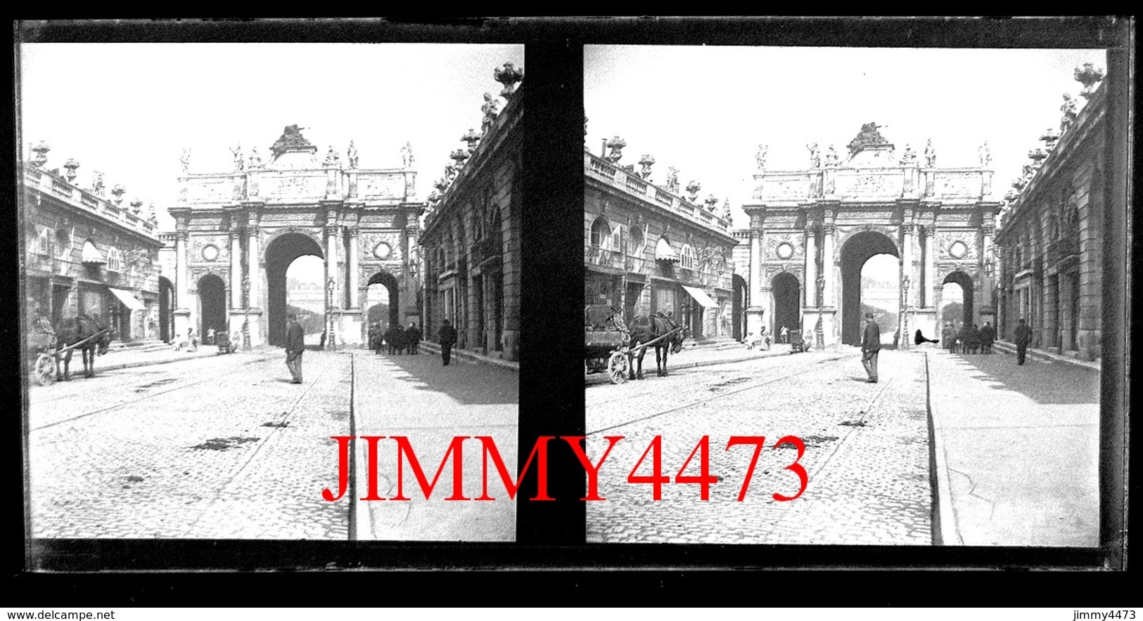 Plaque De Verre Stéréo - L'Arc De Triomphe De La Place Stanislas Vers 1900 Nancy 54 M. & M.  Grande Taille 178 X 88 Mlls - Glass Slides