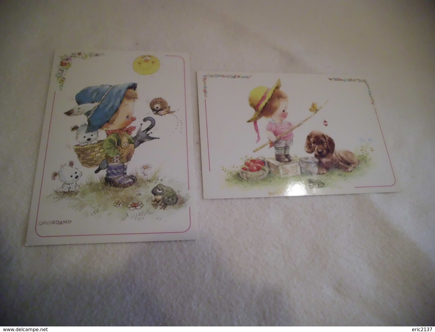 LOT DE  2  ILLUSTRATIONS..JEUNES ENFANTS ET ANIMAUX...SIGNE GIORDANO - Andere & Zonder Classificatie