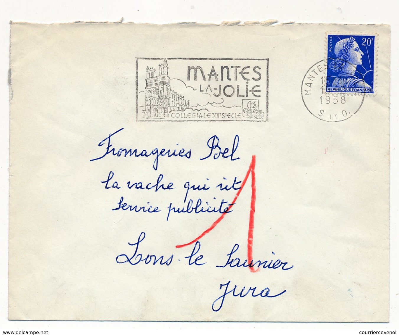 Enveloppe - OMEC Secap - MANTES LA-JOLIE (S Et O) - ...Collégiale XIIème Siècle - 1958 - Oblitérations Mécaniques (flammes)