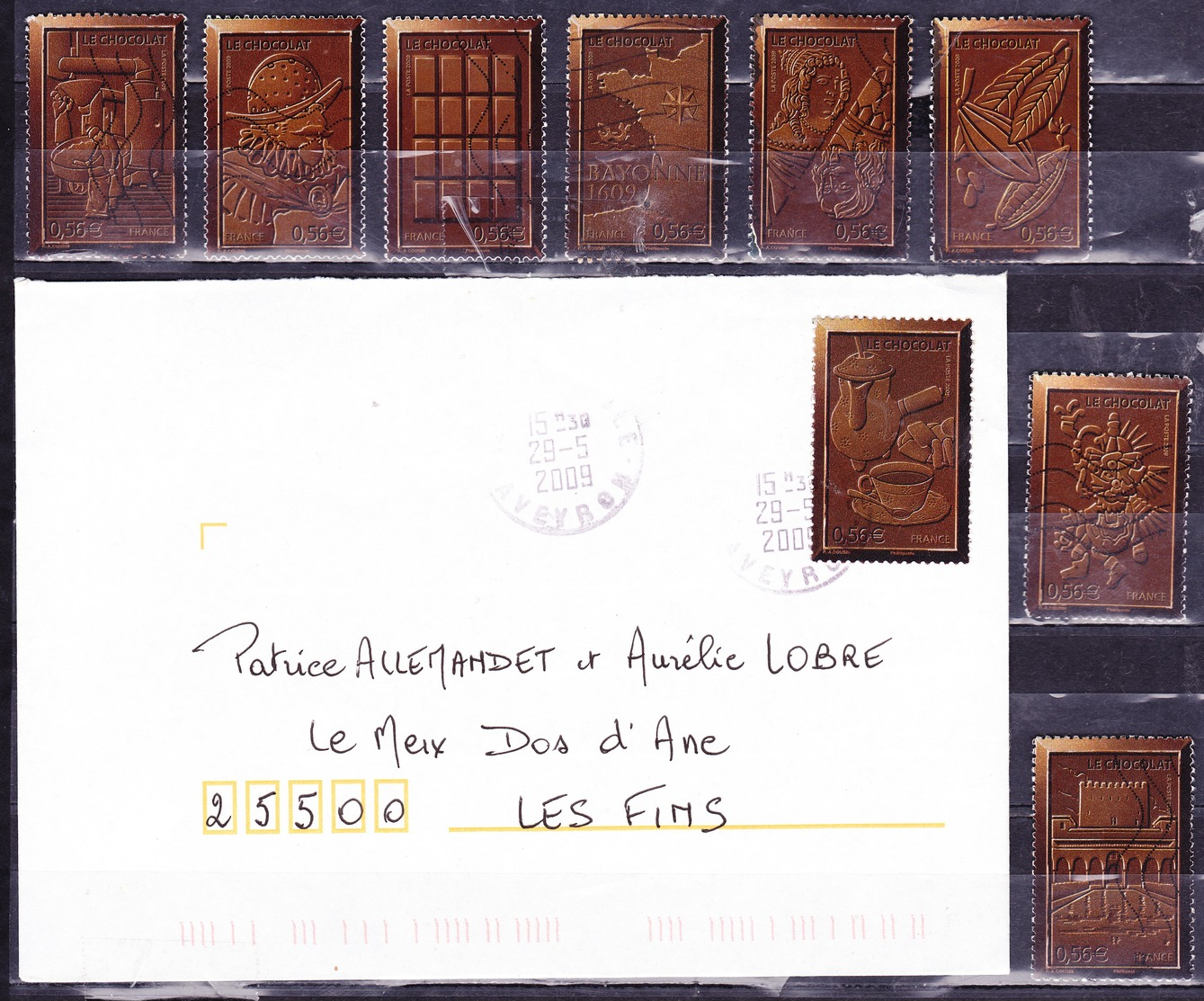 FRANCE 2009 COVER TO LES FINS CHOCOLATE STAMP + 8 USED FROM THE SERIE - Ernährung
