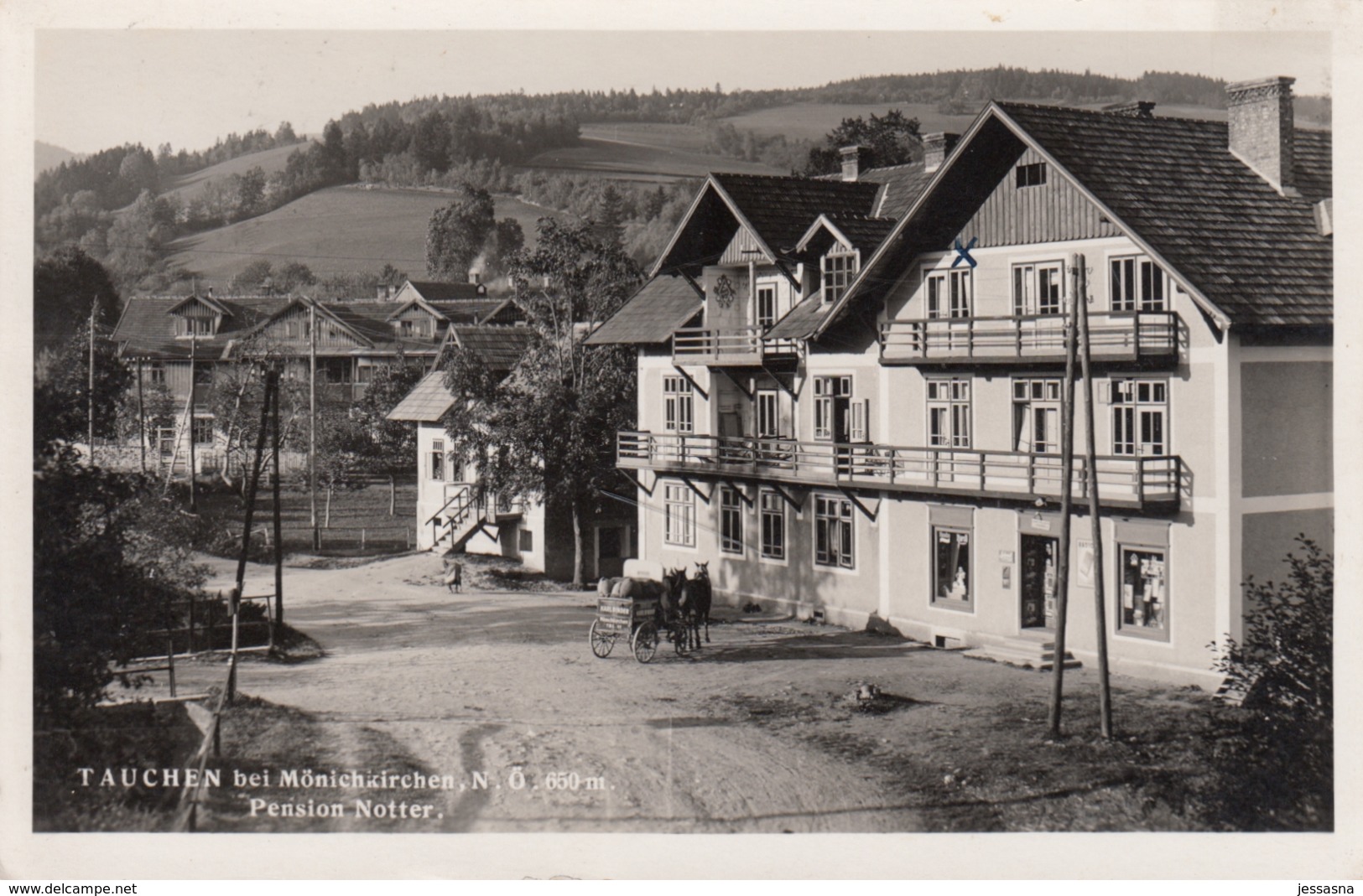 AK - NÖ - TAUCHEN Bei Mönichkirchen - Pension Notter Mit Pferdefuhrwerk 1938 - Neunkirchen