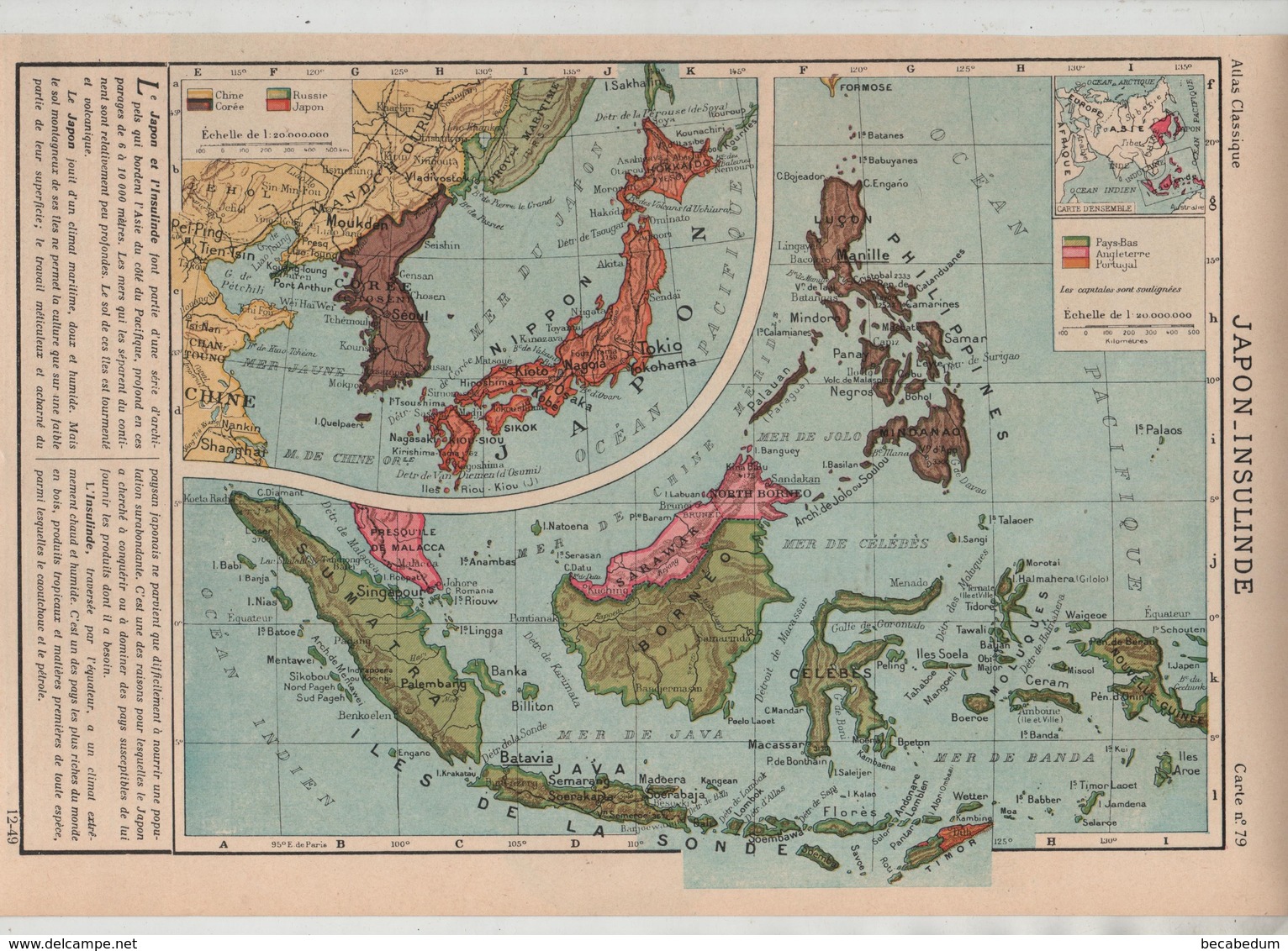 Japon Insulinde Corée Sarawak 1949 Célèbes Bornéo Sumatra Moluques Timor La Sonde Mindanao Philippines... - Cartes Géographiques