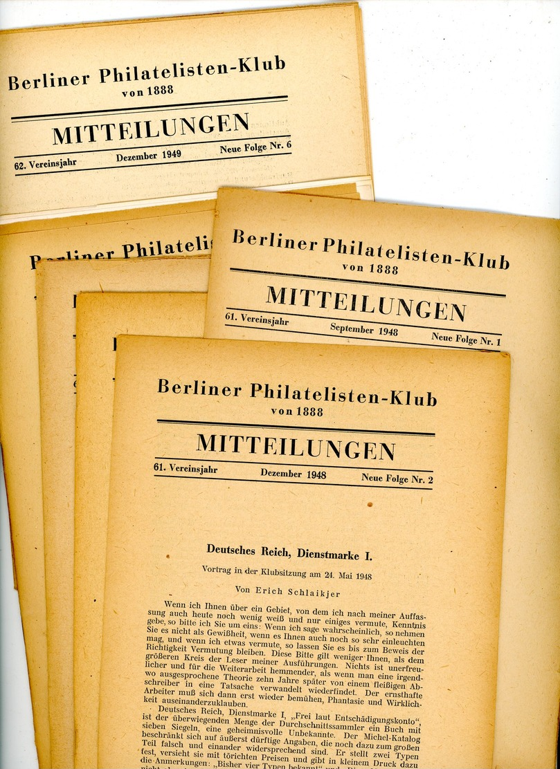 Berliner Philatelisten Klub Von 1888 - Nr. 1 Bis 6 Jahrgänge 1948/9 - Allemand (àpd. 1941)