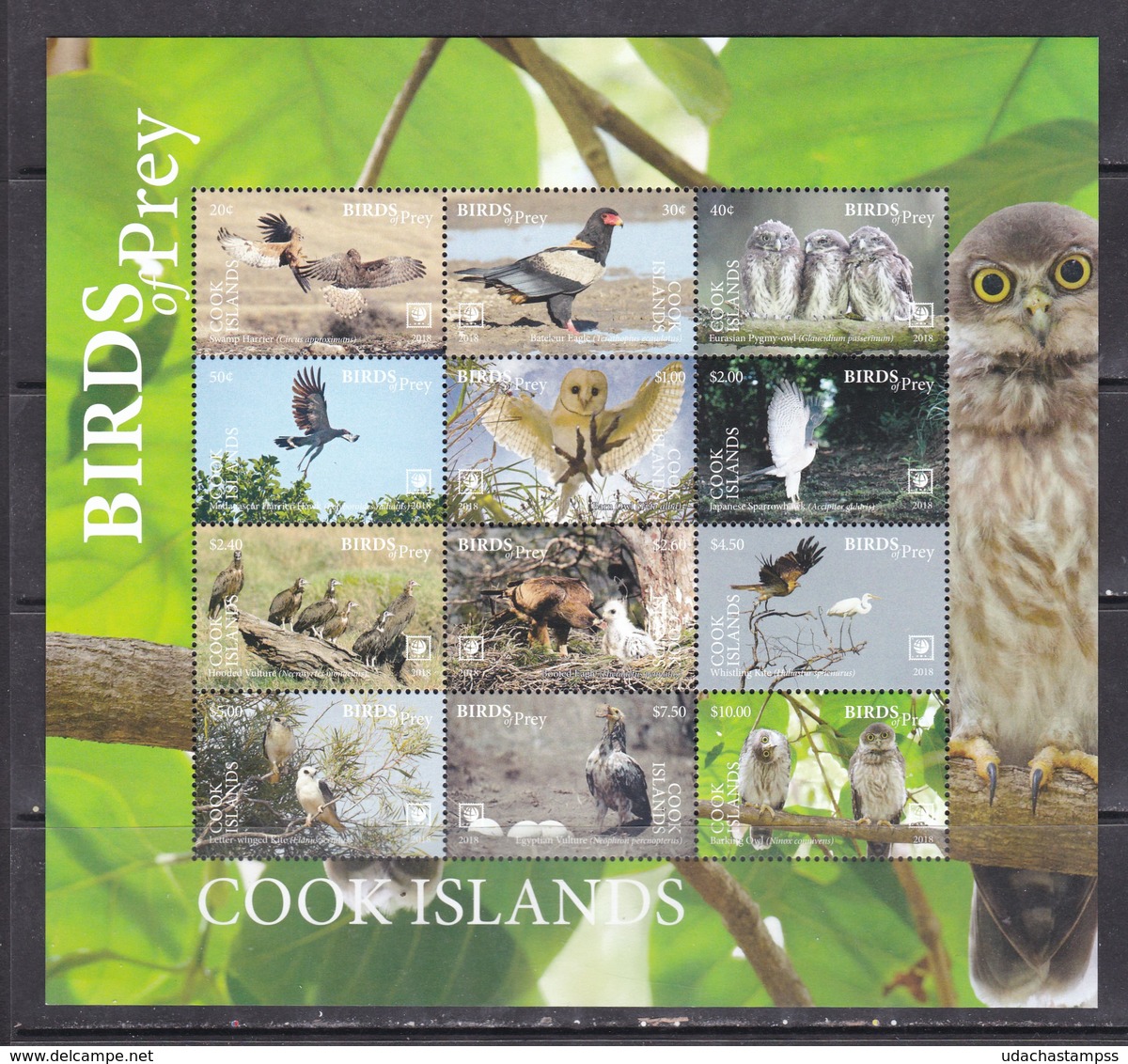 Cook 2018 Birds Of Prey Falcons Owls Etc Klb MNH - Owls