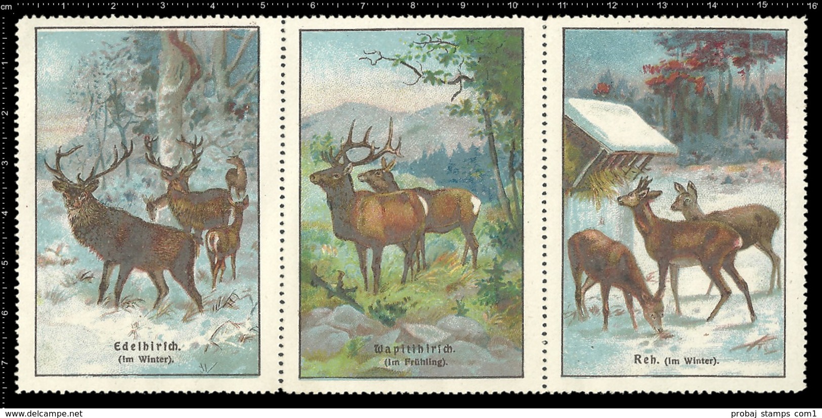 Set Of 6 German Poster Stamp Reklamemarke Vignette Erinnofili Publicité DEER, HIRSCH, CERVO, CERF, Set 1 - Very Rare ! - Erinnophilie