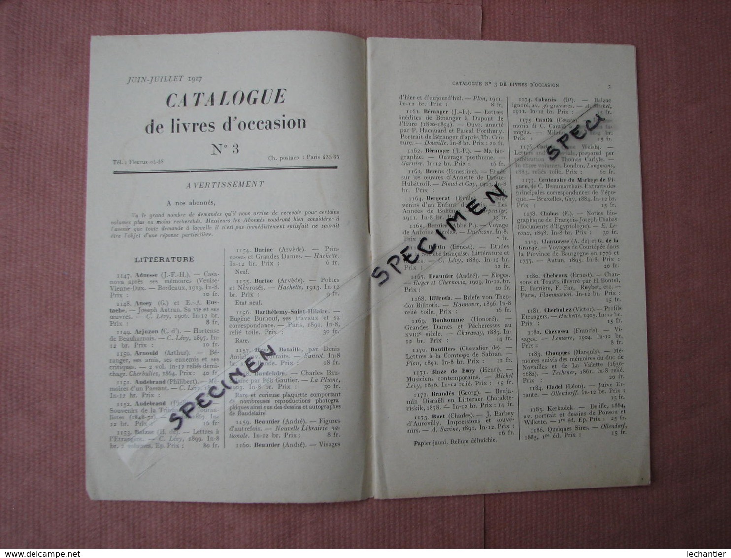 Catalogue De Livres D'occasion N°3 1927 31 Pages 13X21,5 Imp. Bussière ST Amand TBE - 1900 – 1949