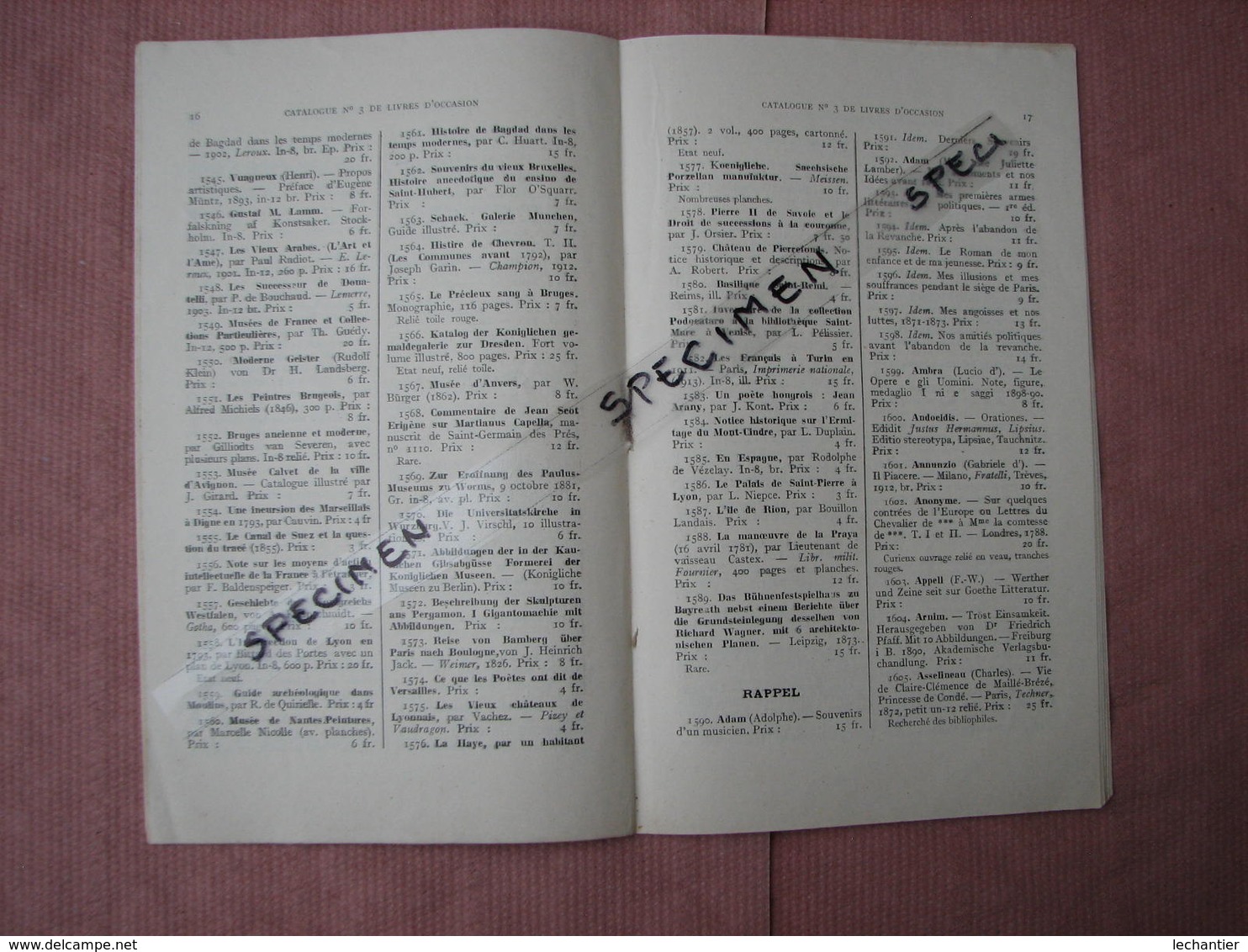 Catalogue De Livres D'occasion N°3 1927 31 Pages 13X21,5 Imp. Bussière ST Amand TBE - 1900 – 1949