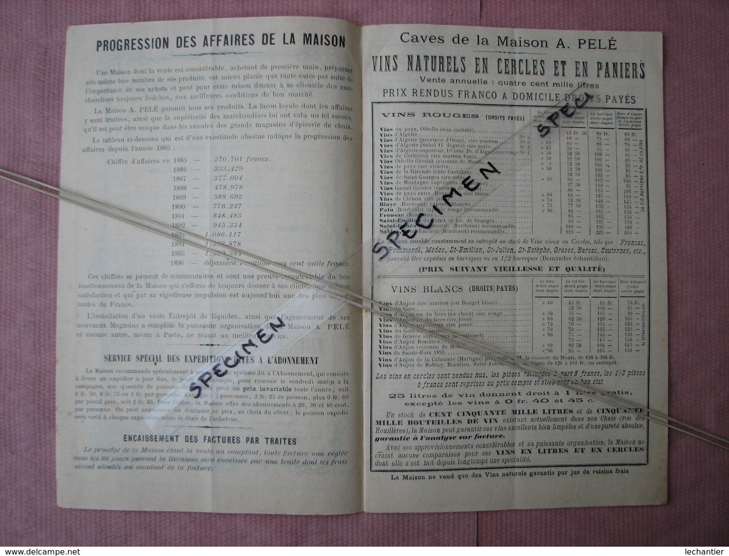 ANGERS Maison A. Pelé 1896 Vins, Epicerie De Choix, Marée , Confiserie,Pates, Conserves - 1800 – 1899