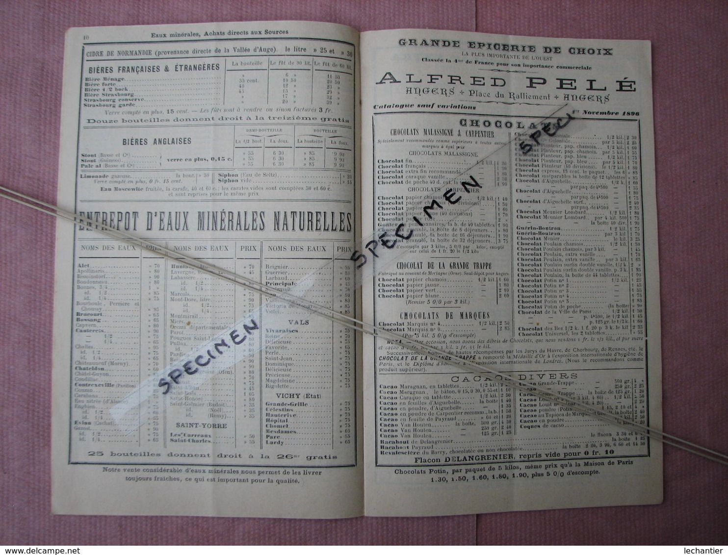 ANGERS Maison A. Pelé 1896 Vins, Epicerie De Choix, Marée , Confiserie,Pates, Conserves - 1800 – 1899