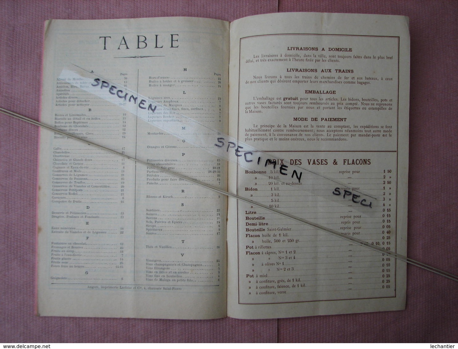 ANGERS Maison A. Pelé 1896 Vins, Epicerie De Choix, Marée , Confiserie,Pates, Conserves - 1800 – 1899