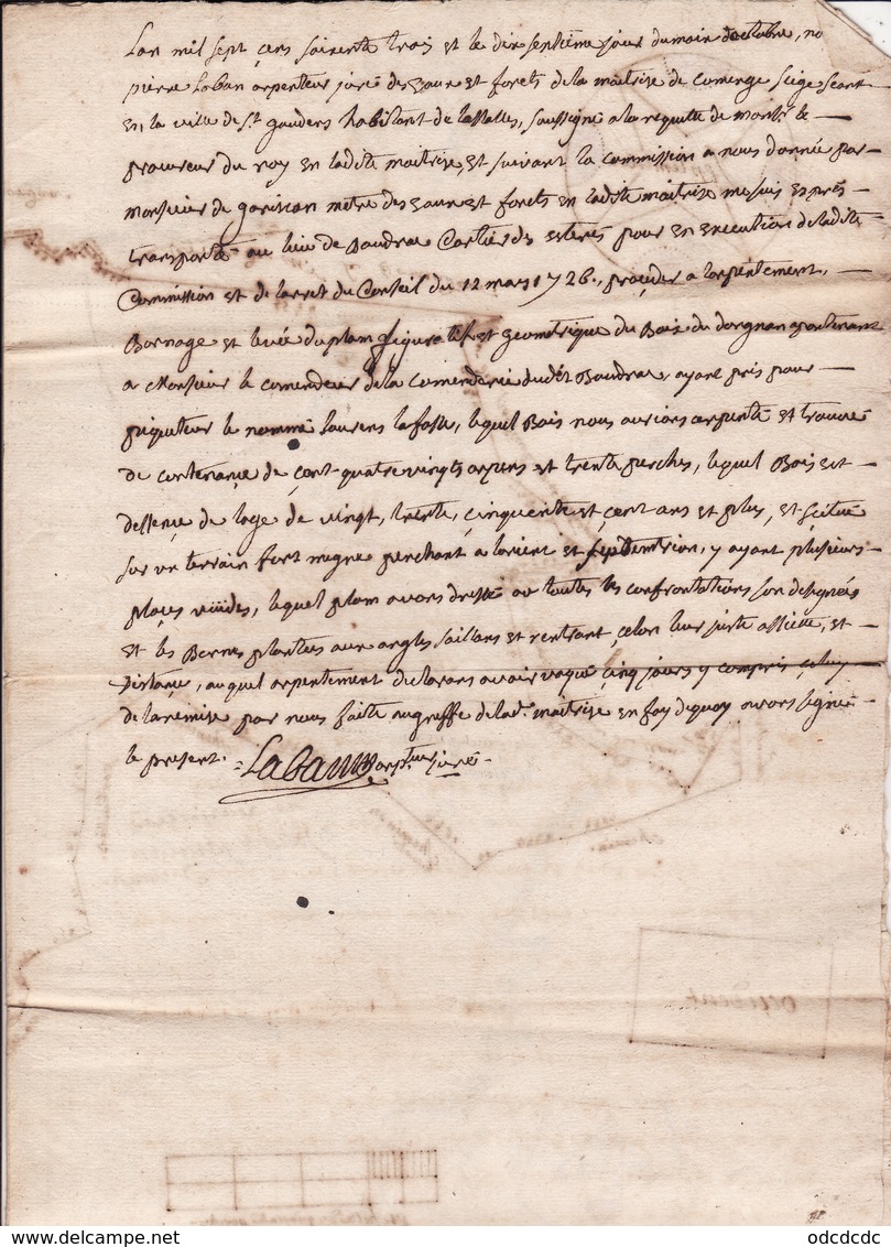 Gen Auch 14 Dec 1763 Eaux Et Forets Commenge Plan Figuratif Du Commandeur De Boudrac 4 Scans - Cachets Généralité