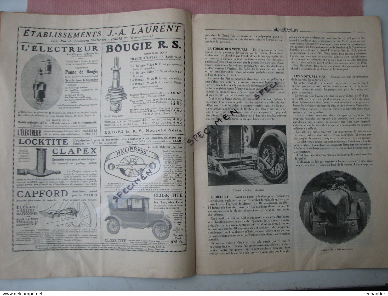 Ma Voiture Sept. 1922 28 Pages 245X320 Renault, Peugeot, Delaye,Delaugère,Bugatti,Ballot,Voisin, Etc.. - Automobile
