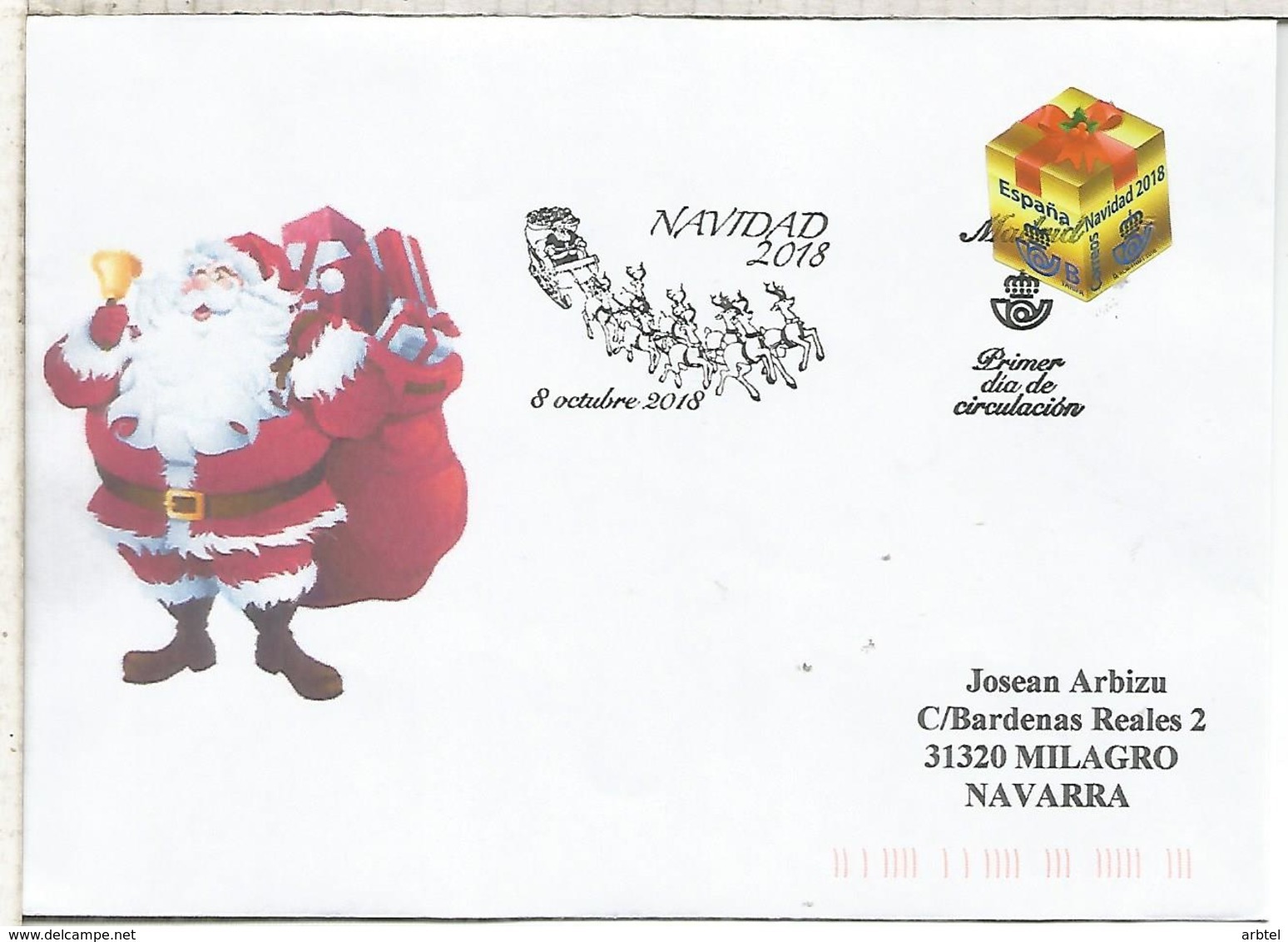 CC CON MAT PRIMER DIA FDC NAVIDAD SANTA CLAUS TRINEO CHRISTMAS - Christmas