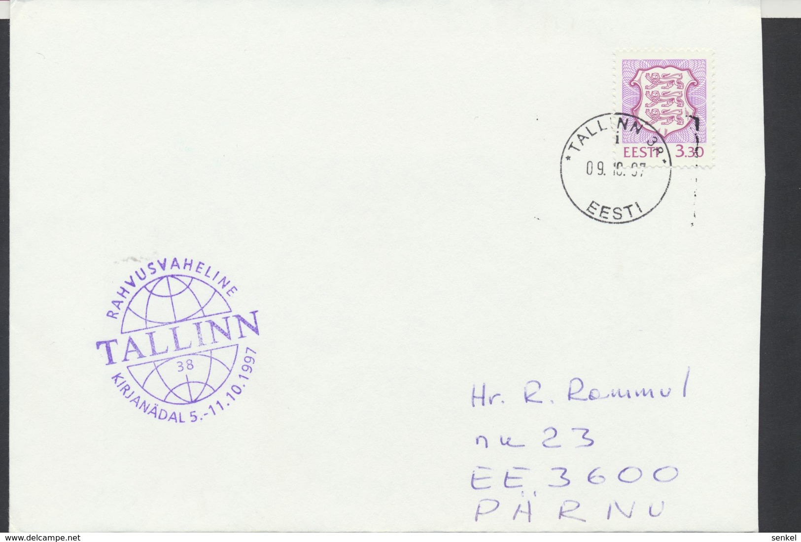 57-923 Estonia Tallinn Letter Week Postcard  09.10.1997  From Post Arrival Postmark - Estland