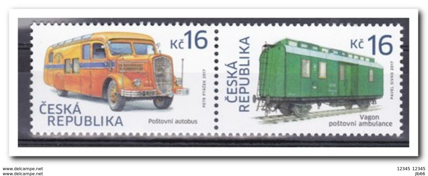 Tchequie 2017 Série De 2 Timbres Se Tenant Wagon Postal De 1933 Et Autobus Postal SKODA 606 De 1930 - Nuevos