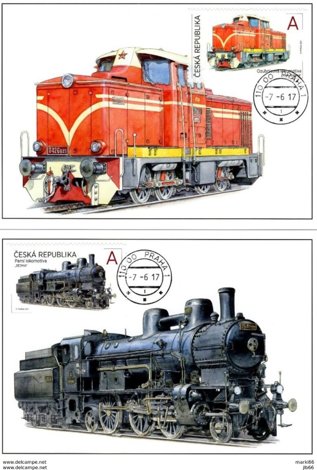 Tchequie 2017 Jeu De 2 Cartes Maximum Locomotives à Vapeur , à Crémaillère / Trains Maximum Cards - FDC