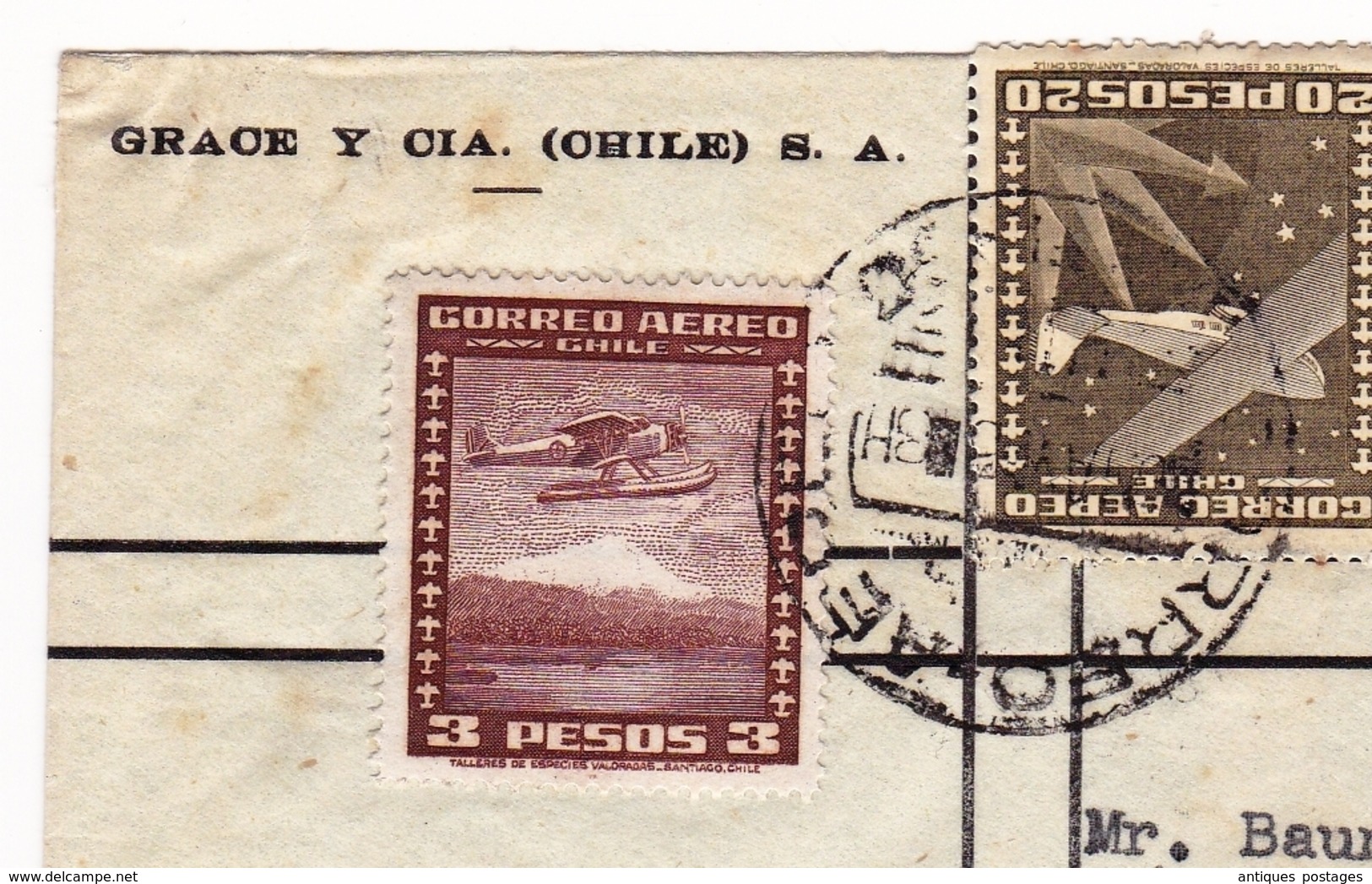 Santiago 1955 Chile Chili Grace Y CIA Correo Aero Zurich Switzerland Schweiz - Chili