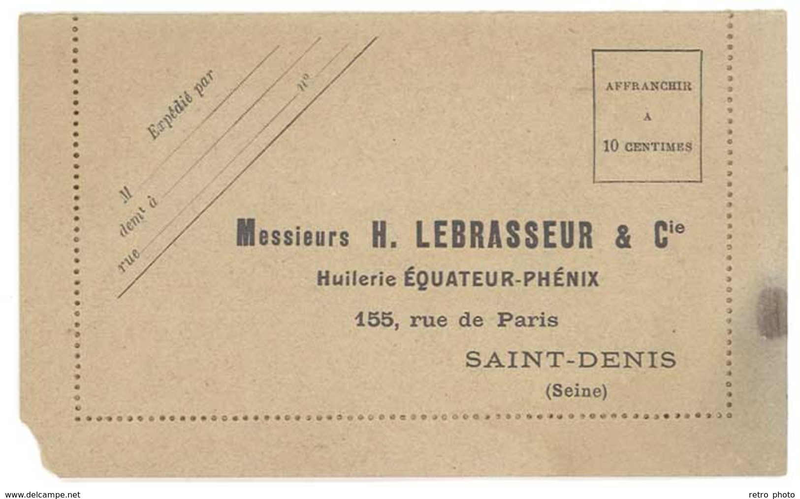 Petite Carte / Lettre - Huilerie Equateur - Phénix, Ms Lebrasseur & Cie - Advertising