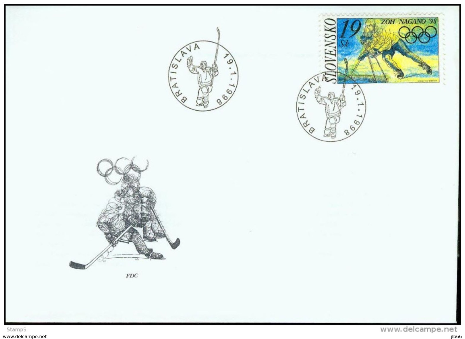 FDC 141 SLOVAQUIE 1998 Mi 301 Yv 259 JO Hiver à NAGANO Hockey Sur Glace - FDC