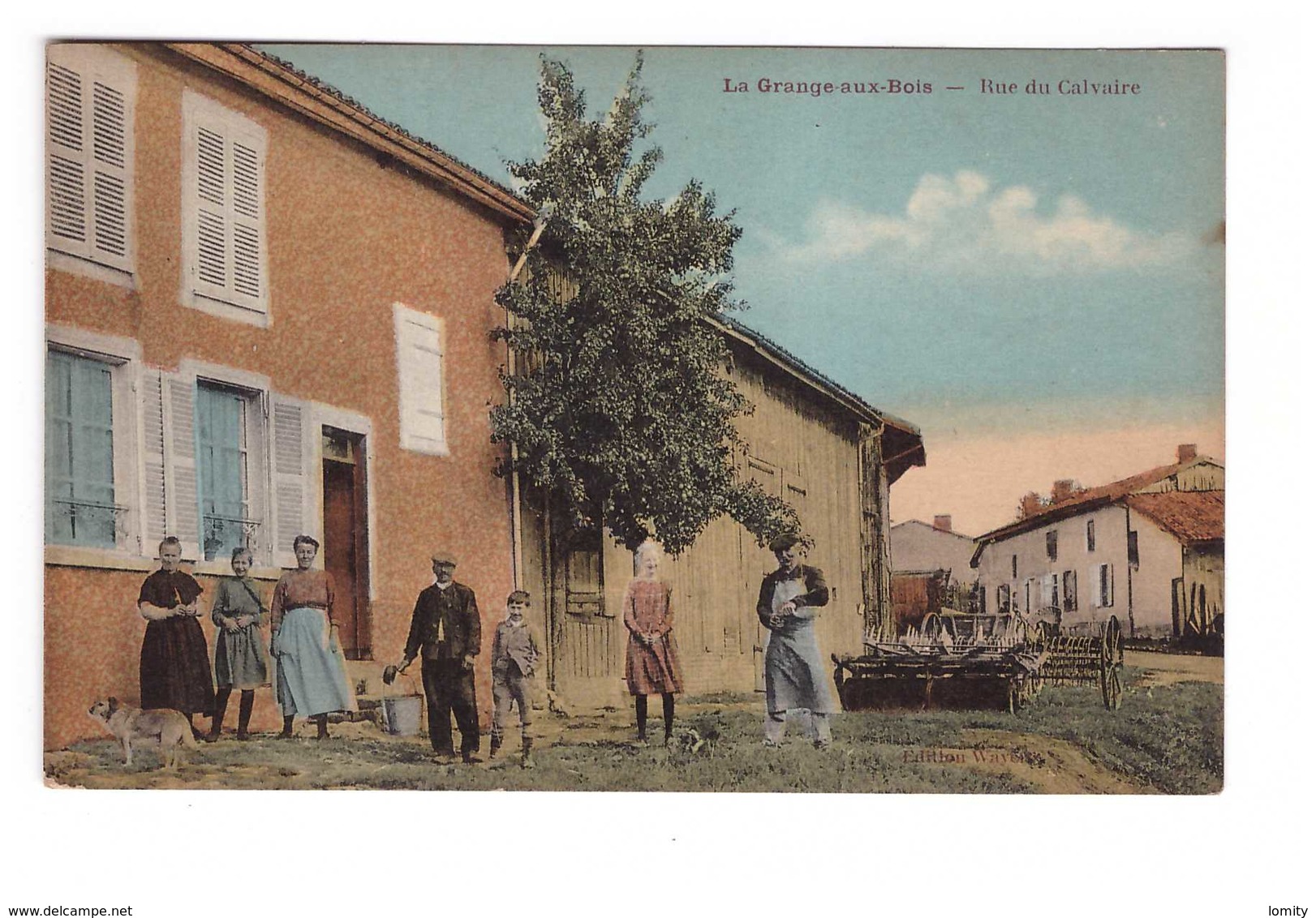 51 La Grange Aux Bois Rue Du Calvaire Sainte Menehould Cpa Carte Animée Edit Wayere Matériel Agricole - Sainte-Menehould