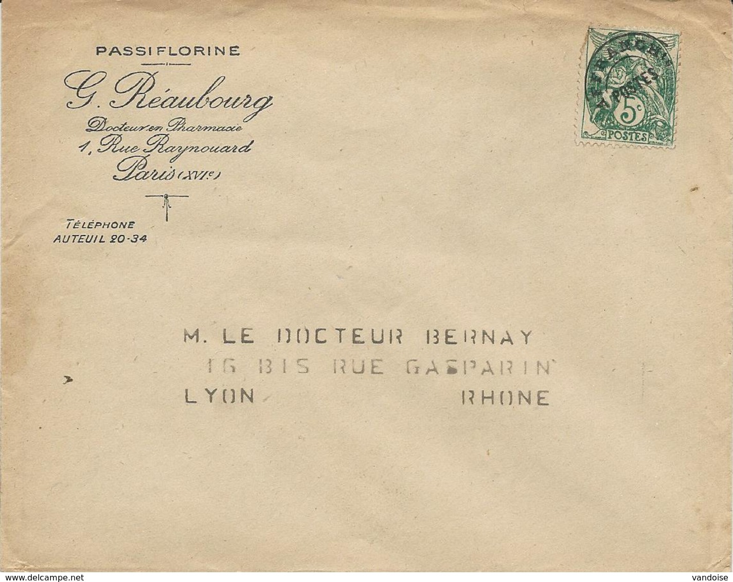 LETTRE AVEC TIMBRE PREOBLITERE A 5 CT TYPE BLANC - 1893-1947