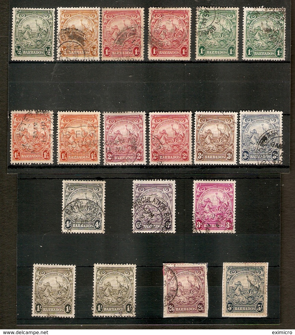 BARBADOS 1938 - 1947 SET OF 19 STAMPS INC. CATALOGUE LISTED  PERF AND COLOUR VARIETIES SG 248/256a FINE USED Cat £36+ - Barbados (...-1966)