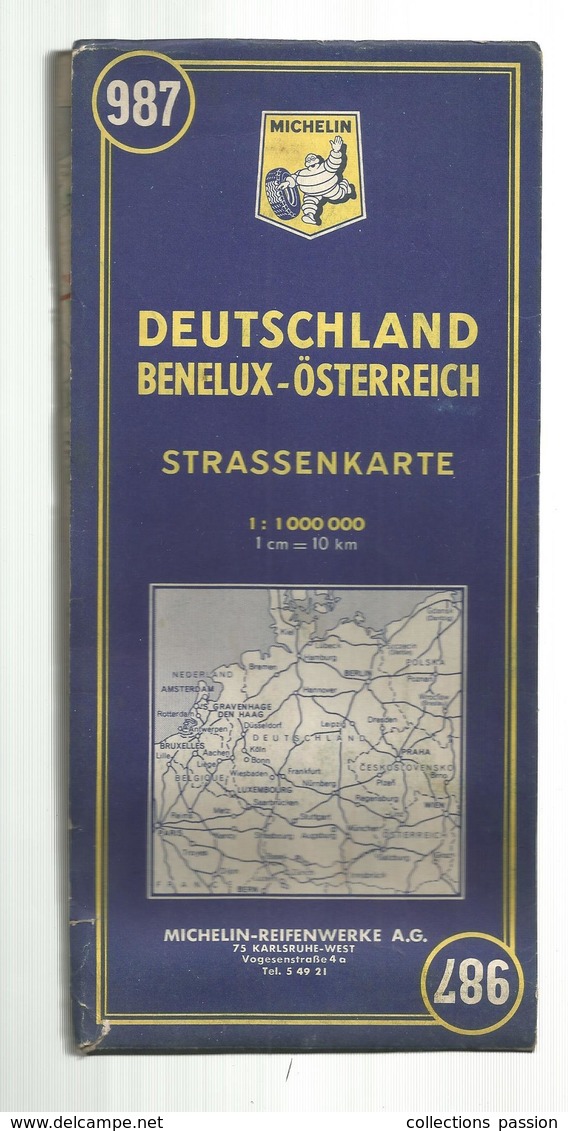 Carte Routiére , MICHELIN 987 ,  DEUTSCHLAND , BENELUX ,ÖSTERREICH , 1966 , Frais Fr 3.95 E - Callejero