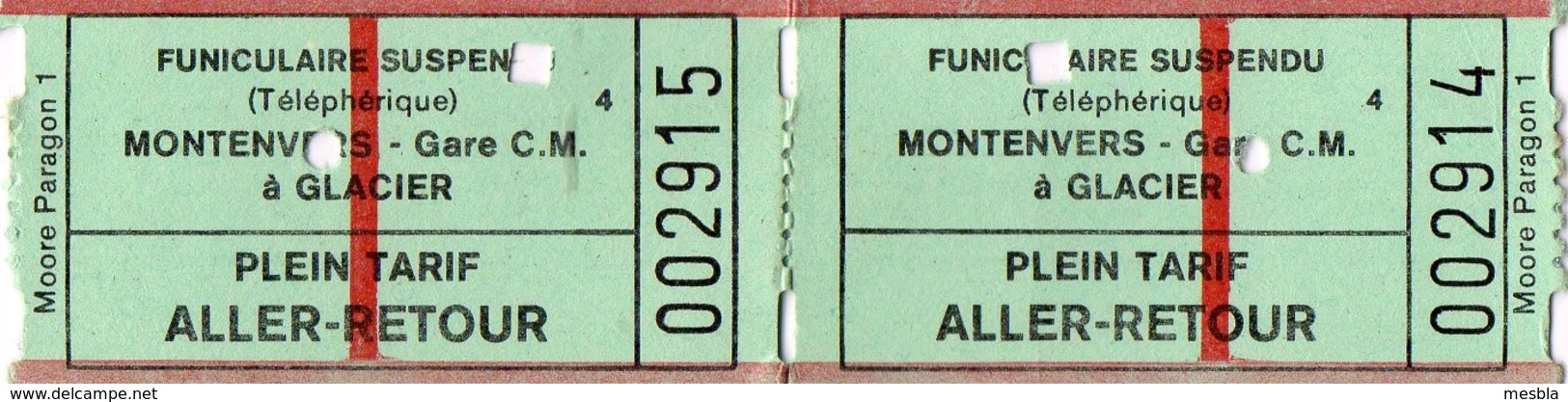 2 Tickets Anciens  Funiculaire Suspendu ( Téléphérique)  MONTENVERS  Gare C.M  à GLACIER - Tickets D'entrée