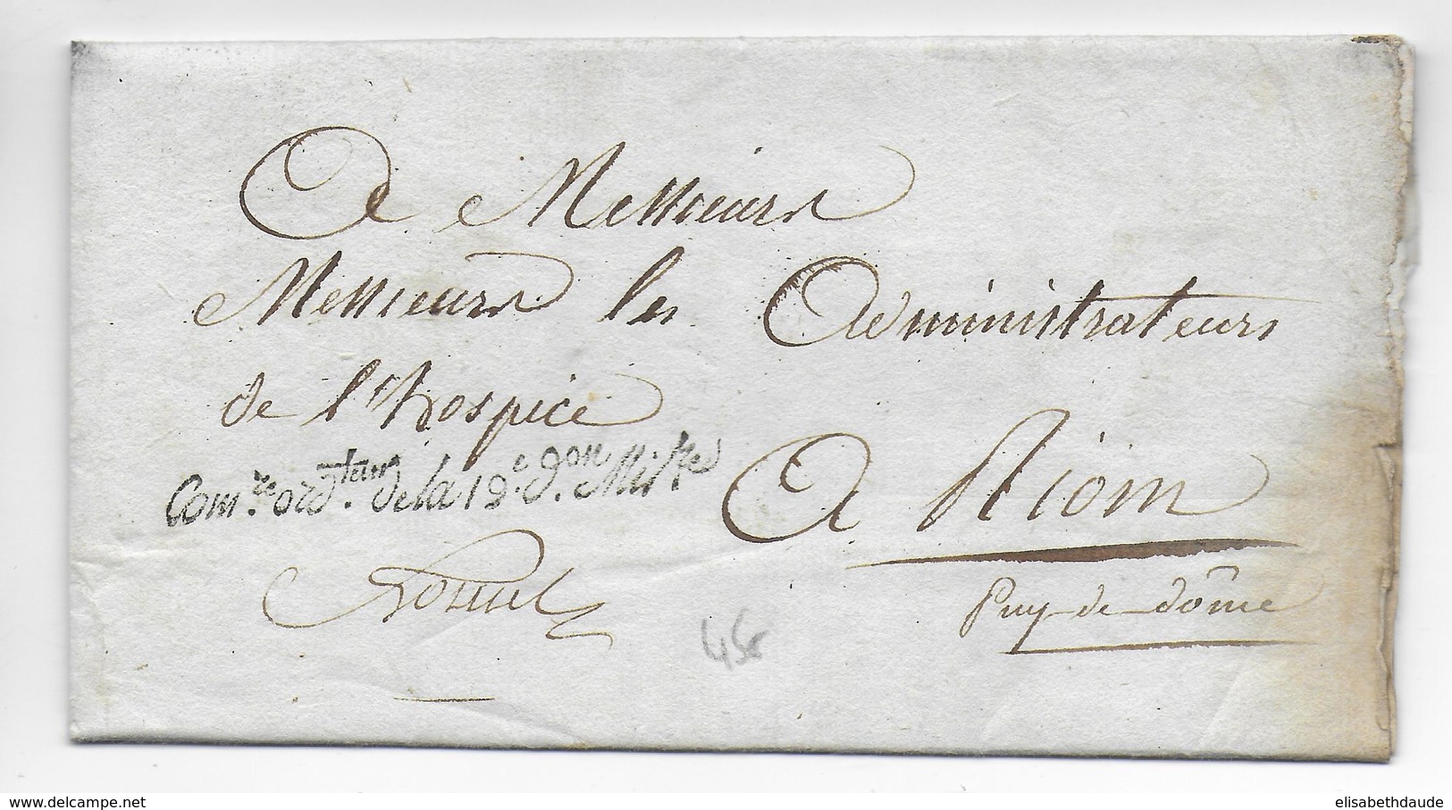 1813 -  LETTRE EN FRANCHISE Du COMMISSAIRE ORDONNATEUR De La 19° DIVISION MILITAIRE => HOSPICE De RIOM (PUY DE DOME) - 1801-1848: Précurseurs XIX