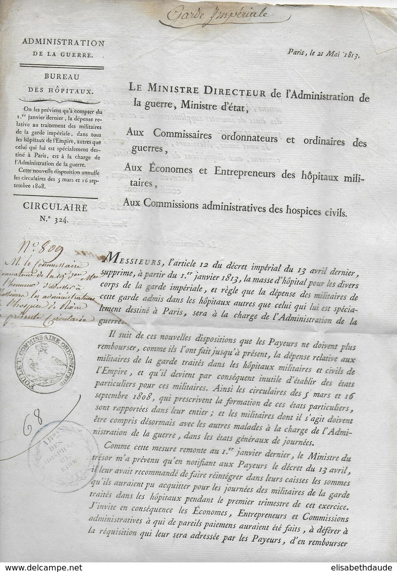 1813 -  LETTRE EN FRANCHISE Du COMMISSAIRE ORDONNATEUR De La 19° DIVISION MILITAIRE => HOSPICE De RIOM (PUY DE DOME) - 1801-1848: Précurseurs XIX